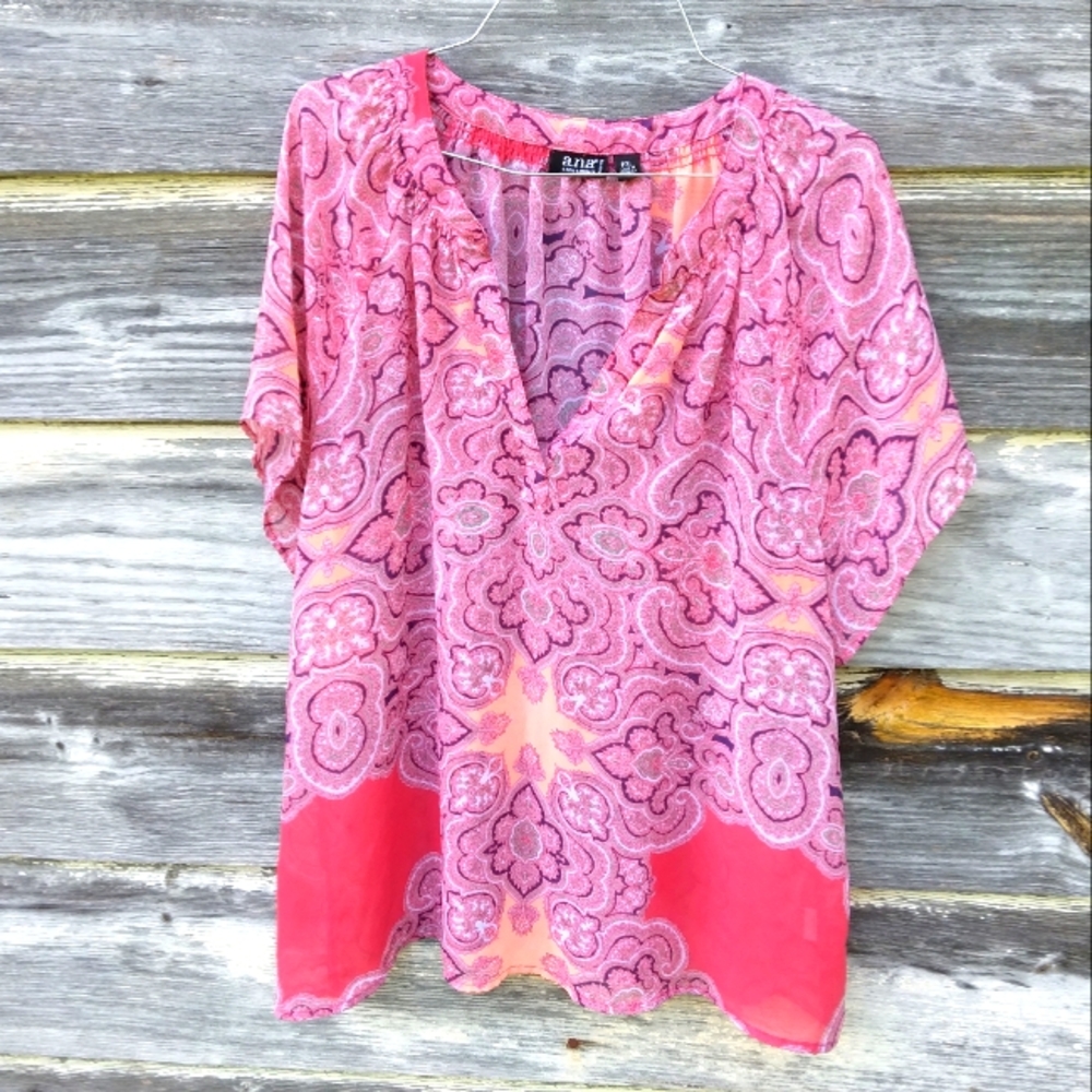 a.n.a. Women's Size PXL Pink Orange Purple Pullover Polyester Blouse Top